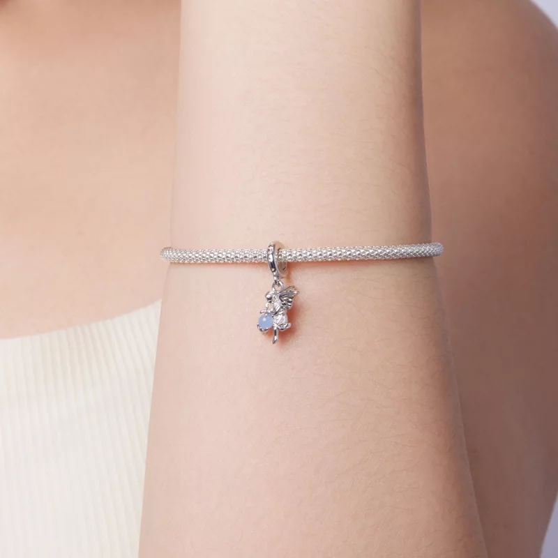 (image pour) Pendent Ange Pandora Style en Argent 925 - Zirconium Cubique et Pierre Nocturne - Afficher 8