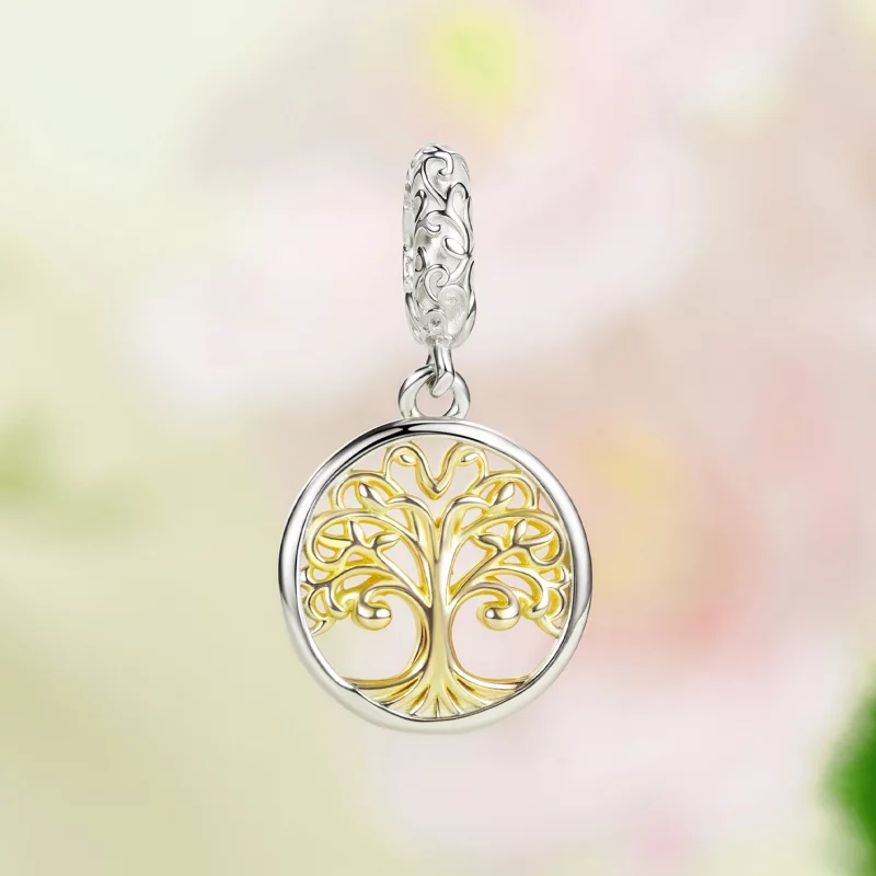 (image pour) Pandora Style Pendent Arbre de Vie en Argent Sterling 925 Plaqué Platine et Or - - Afficher 2