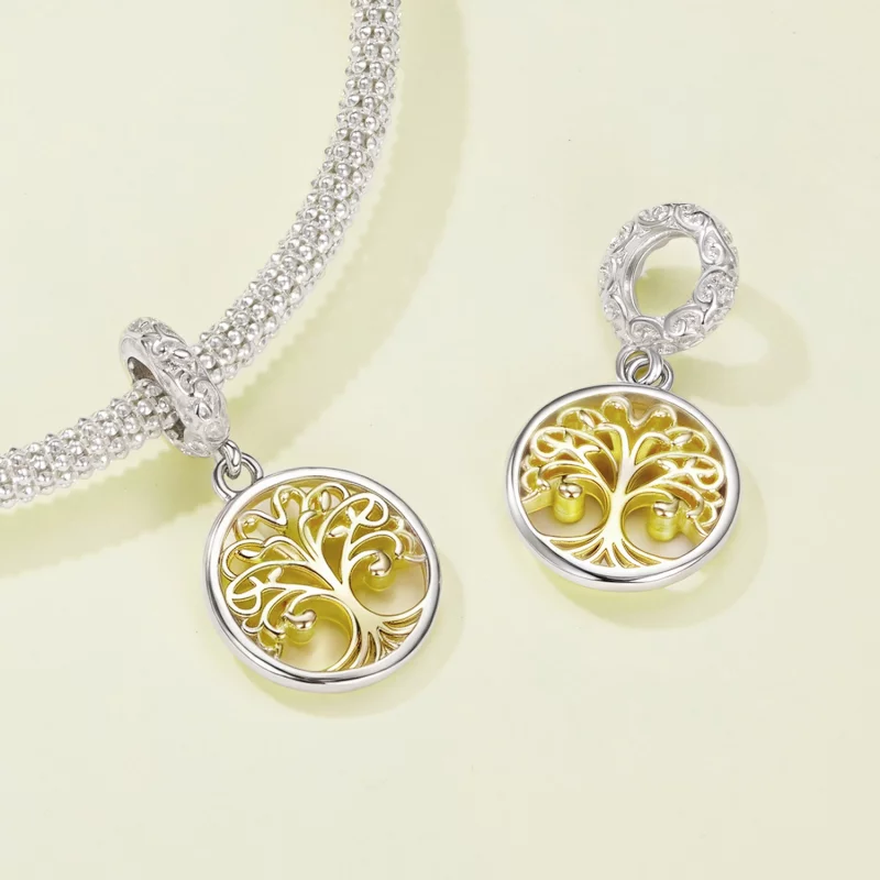 (image pour) Pandora Style Pendent Arbre de Vie en Argent Sterling 925 Plaqué Platine et Or - - Afficher 4