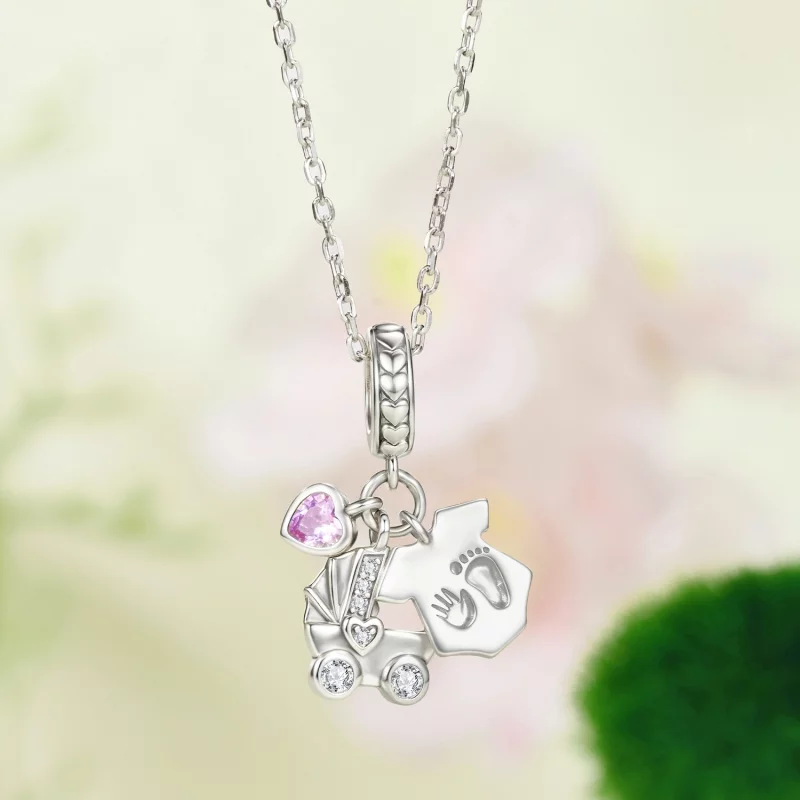 (image pour) Pandora Style 925 Argent Sterling Oxydé Pendentif Triple Charm Bébé avec Zirconi - Afficher 3