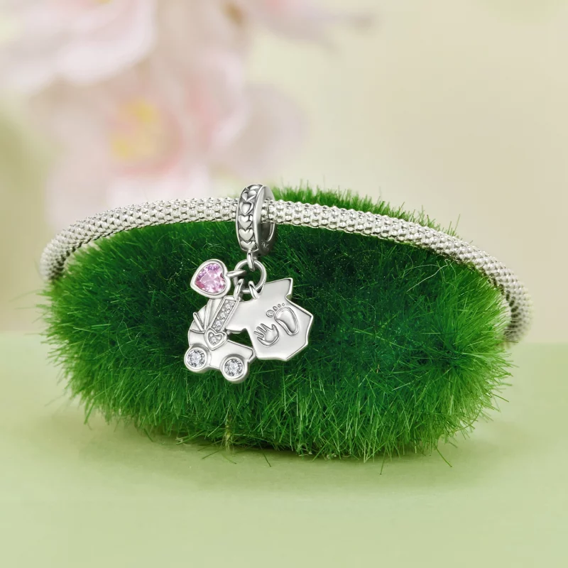 (image pour) Pandora Style 925 Argent Sterling Oxydé Pendentif Triple Charm Bébé avec Zirconi - Afficher 4