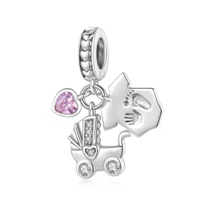 (image pour) Pandora Style 925 Argent Sterling Oxydé Pendentif Triple Charm Bébé avec Zirconium - BSC1160