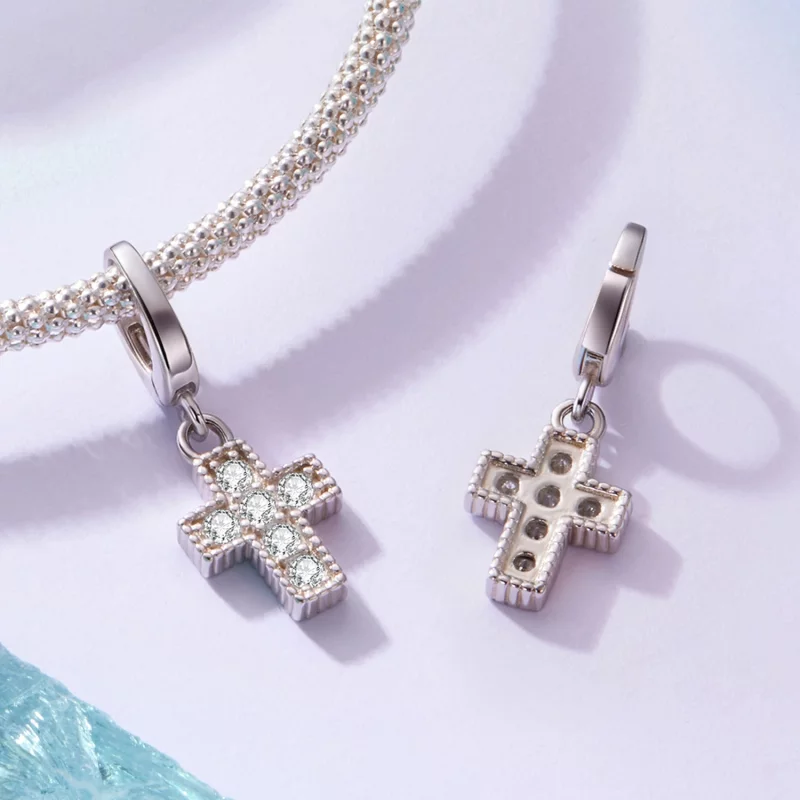 (image pour) Pendentif Croix en Argent 925 Plaqué Platine avec Zirconium Cubique de Pandora - - Afficher 4