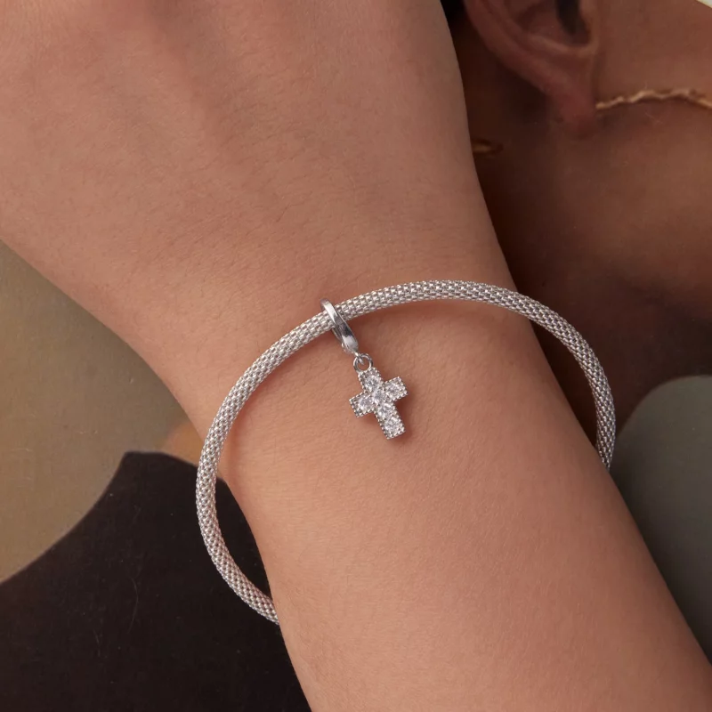 (image pour) Pendentif Croix en Argent 925 Plaqué Platine avec Zirconium Cubique de Pandora - - Afficher 5