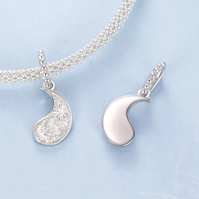 (image pour) Pendentif Pandora Style Tai Chi Yin Yang Étoile Lune en Argent 925 plaqué Platin - Afficher 4
