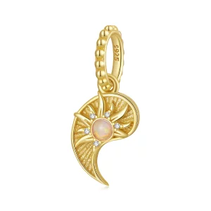(image pour) Pendentif Pandora Style Tai Chi Yin Yang Soleil en Argent 925 Sterling avec Opale Synthétique et Zirconium - Plaqué Or - BSC1141