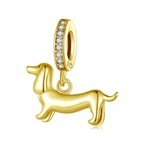 (image pour) Pendent Pandora Style Dachshund en Argent 925 plaqué or - Charme Chien Saucisse étincelant Zirconia - SCC2561-B
