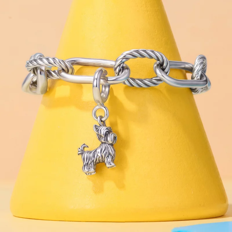 (image pour) Pendentif Pandora Style Yorkshire Terrier en Argent 925 - Charme Animal Oxydé - - Afficher 4