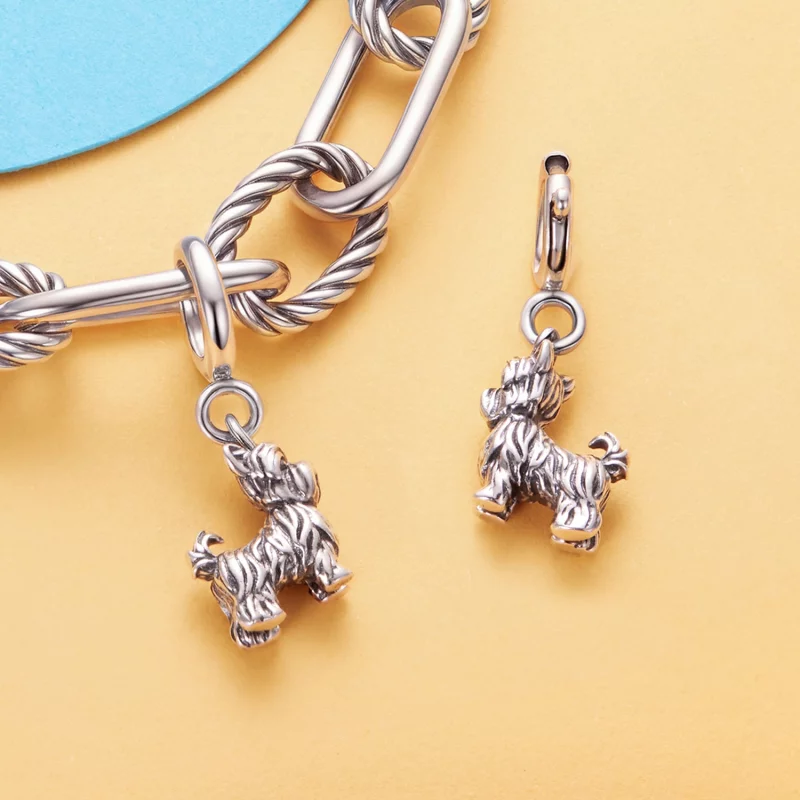 (image pour) Pendentif Pandora Style Yorkshire Terrier en Argent 925 - Charme Animal Oxydé - - Afficher 5