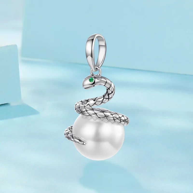 (image pour) Pendentif Serpent Pandora Style en Argent 925 Oxydé - Charme Serpent Zirconium e - Afficher 2