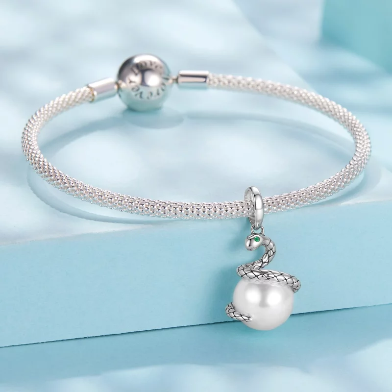 (image pour) Pendentif Serpent Pandora Style en Argent 925 Oxydé - Charme Serpent Zirconium e - Afficher 3