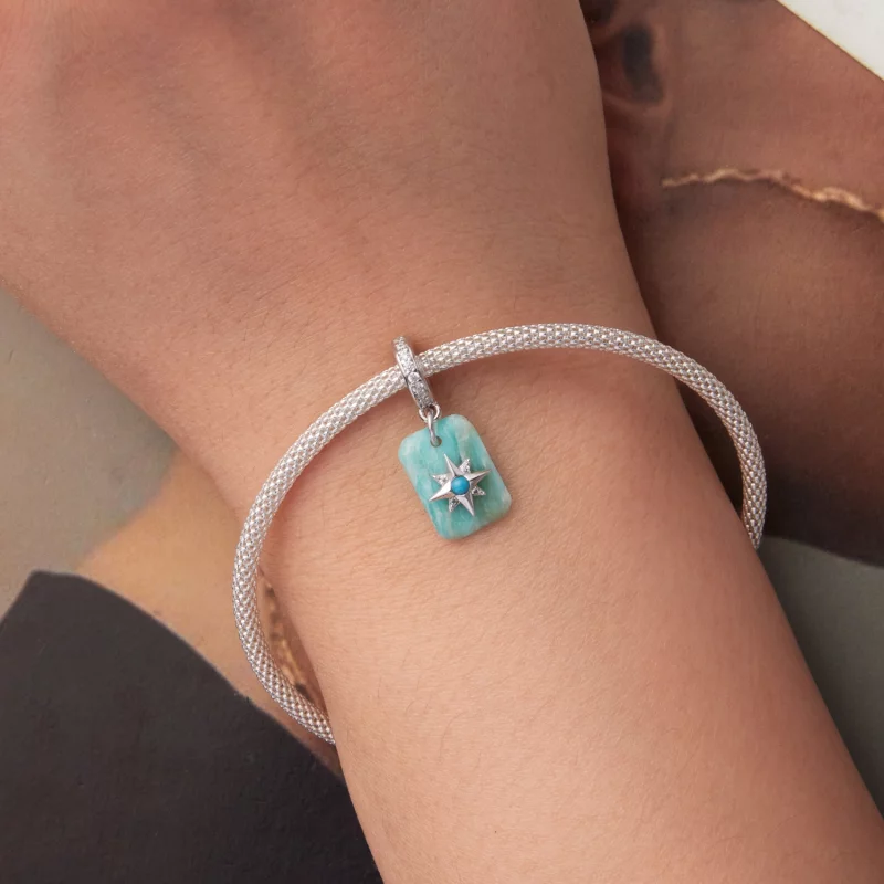 (image pour) Pendentif Pandora Style en Argent 925 Starlight Amazonite avec Turquoise Synthét - Afficher 5