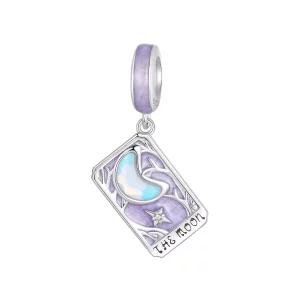(image pour) Pendentif Tarot Lune Pandora en Argent 925 Plaqué Or Blanc - Charme Mystique Émaillé et Zirconium - SCC2865