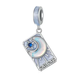 (image pour) Pendent Tarot Grande Prêtresse Pandora en Argent 925 plaqué Or Blanc - Charme Mystique Émaillé et Résine - SCC3054