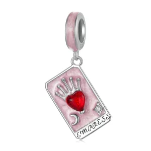 (image pour) Pendentif Empress Tarot Pandora Style en Argent 925 plaqué Or Blanc - Charme Royal en Émail et Zirconium - SCC3053