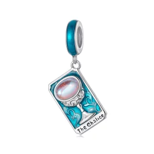 (image pour) Pendent Tarot Calice Pandora en Argent 925 plaqué Or Blanc - Charme Mystique Émail & Pierre de Lune - SCC3141