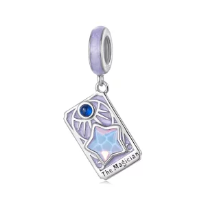 (image pour) Pendentif Tarot Magicien Pandora Style en Argent 925 plaqué Or Blanc - Charme en Émail et Résine Cristal - SCC3145