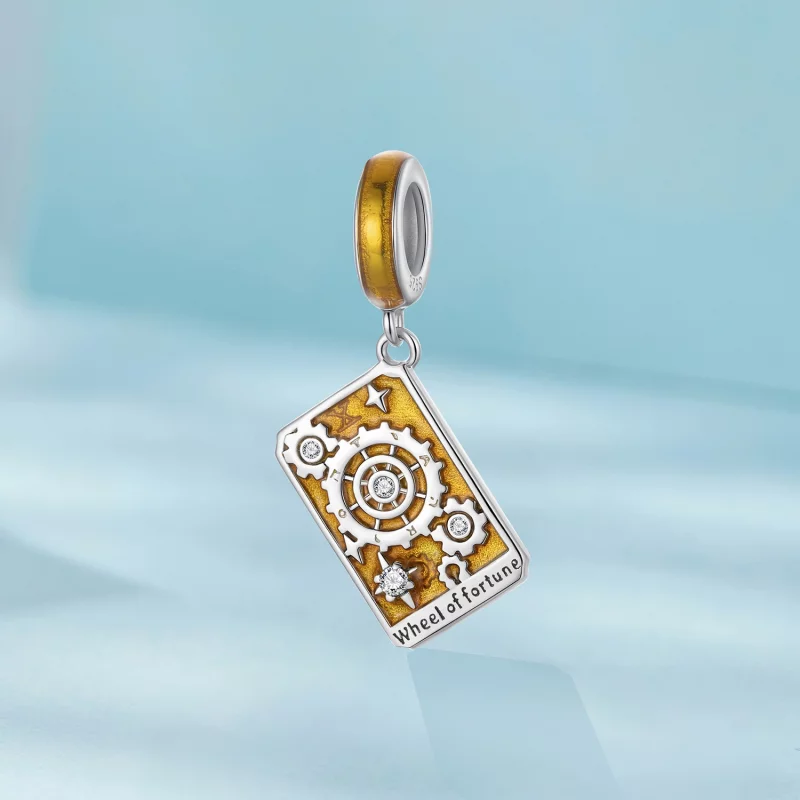 (image pour) Pendentif Tarot Roue de la Fortune en Argent 925 Plaqué Or Blanc Pandora Style - - Afficher 2