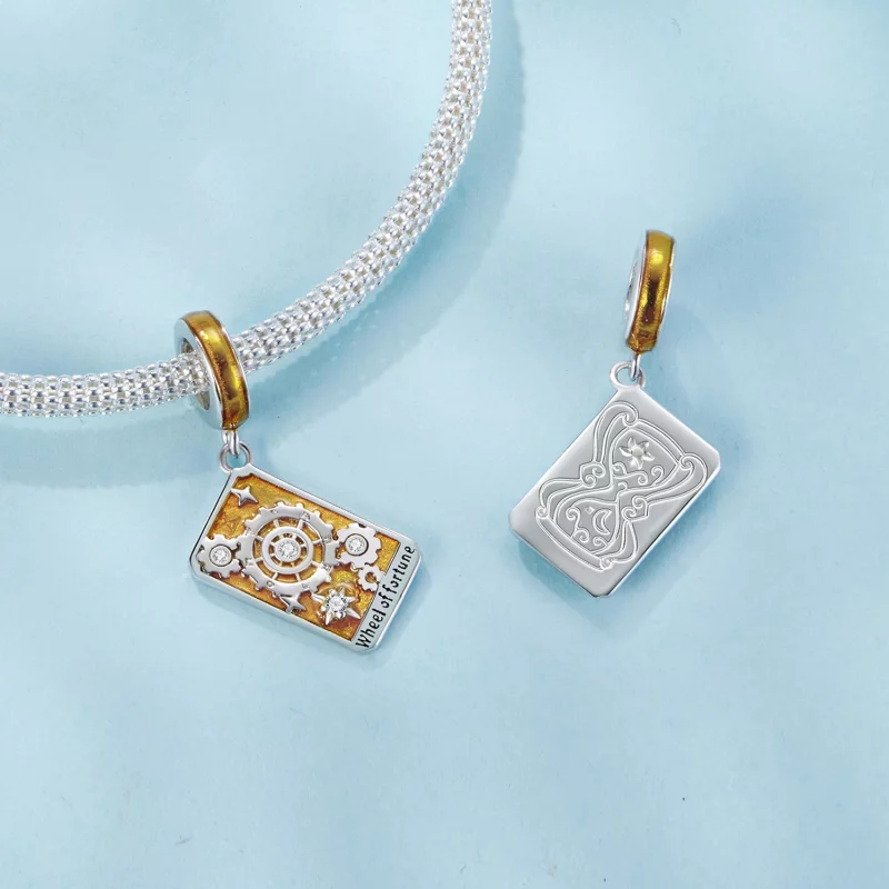 (image pour) Pendentif Tarot Roue de la Fortune en Argent 925 Plaqué Or Blanc Pandora Style - - Afficher 4