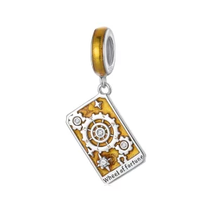 (image pour) Pendentif Tarot Roue de la Fortune en Argent 925 Plaqué Or Blanc Pandora Style - Charme Destiné en Émail et Zirconium - SCC3142