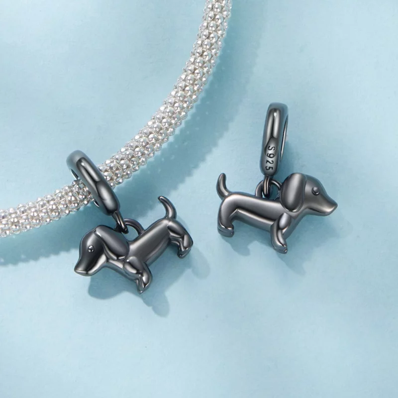 (image pour) Pendent Chien Teckel Pandora en Argent 925 plaqué Or Noir - SCC3109 - Afficher 4