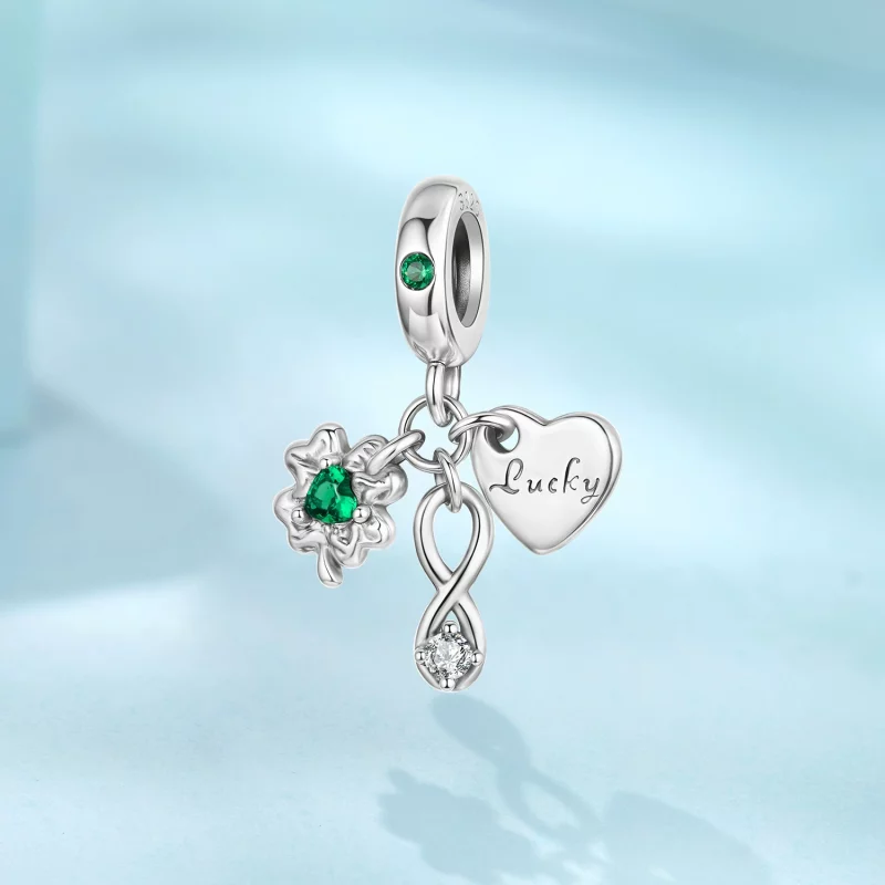 (image pour) Pendent Pandora Style Trèfle à Quatre Feuilles Oxydé en Argent 925 avec Zirconiu - Afficher 2