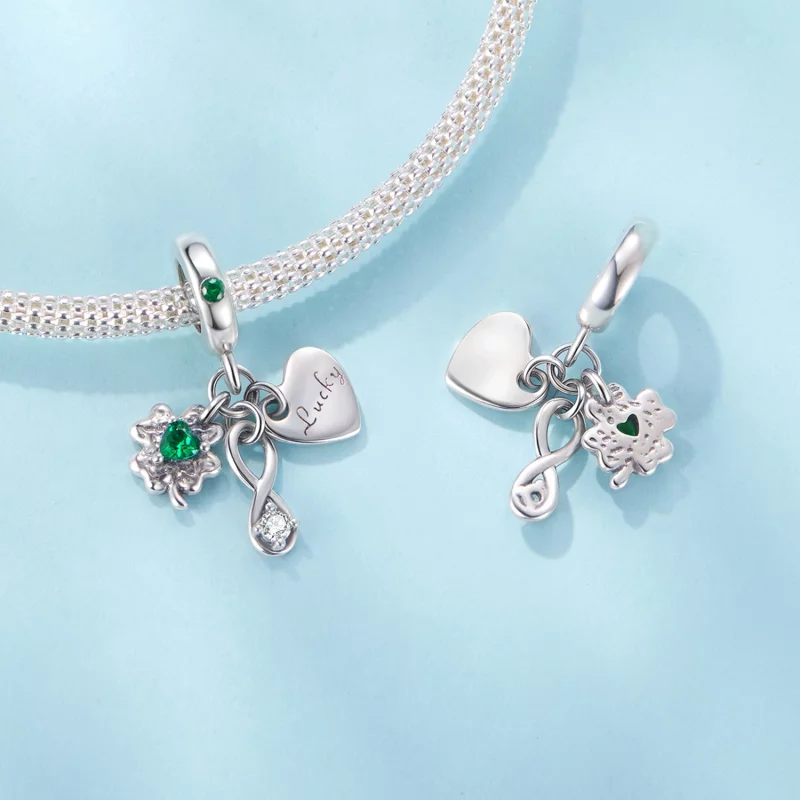 (image pour) Pendent Pandora Style Trèfle à Quatre Feuilles Oxydé en Argent 925 avec Zirconiu - Afficher 4
