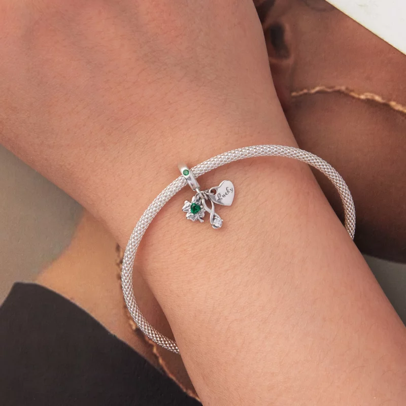 (image pour) Pendent Pandora Style Trèfle à Quatre Feuilles Oxydé en Argent 925 avec Zirconiu - Afficher 5