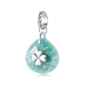 (image pour) Pendue Trèfle à Quatre Feuilles en Amazonite en Argent 925 Plaqué Platine Pandora Style - BSC1145