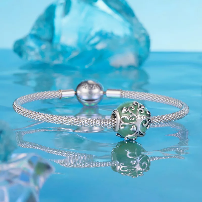 (image pour) Perle Arbre de Vie en Aventurine en Argent 925 Pandora Style avec Aventurine Syn - Afficher 5