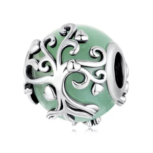 (image pour) Perle Arbre de Vie en Aventurine en Argent 925 Pandora Style avec Aventurine Synthétique et Finition Oxydée - BSC1148
