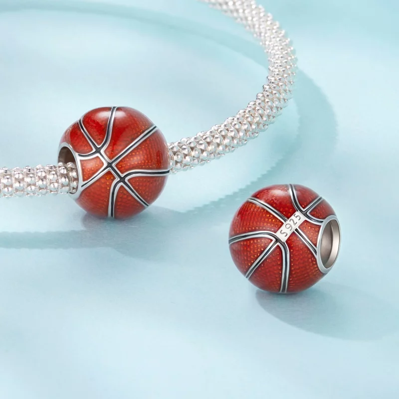 (image pour) Pandora Style 925 Argent Sterling Charme Perle Basketball - Finition Émaillée et - Afficher 4