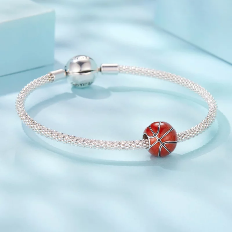 (image pour) Pandora Style 925 Argent Sterling Charme Perle Basketball - Finition Émaillée et - Afficher 5