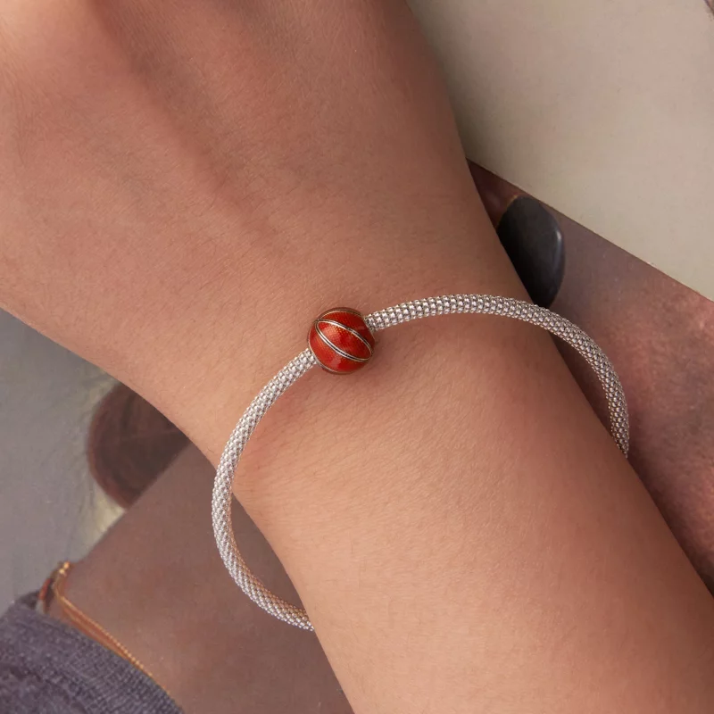 (image pour) Pandora Style 925 Argent Sterling Charme Perle Basketball - Finition Émaillée et - Afficher 6