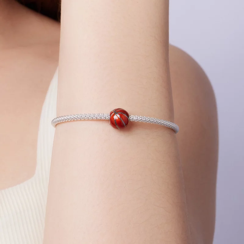 (image pour) Pandora Style 925 Argent Sterling Charme Perle Basketball - Finition Émaillée et - Afficher 7