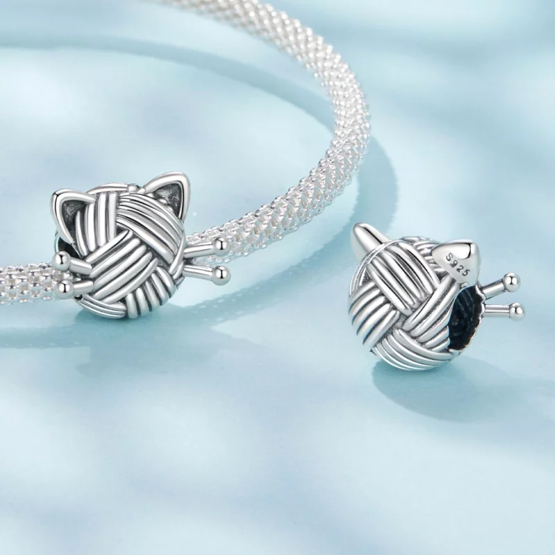 (image pour) Perle Pandora Style en Argent 925 Oxydé avec Chat et Pelote de Laine - Charme Tr - Afficher 4