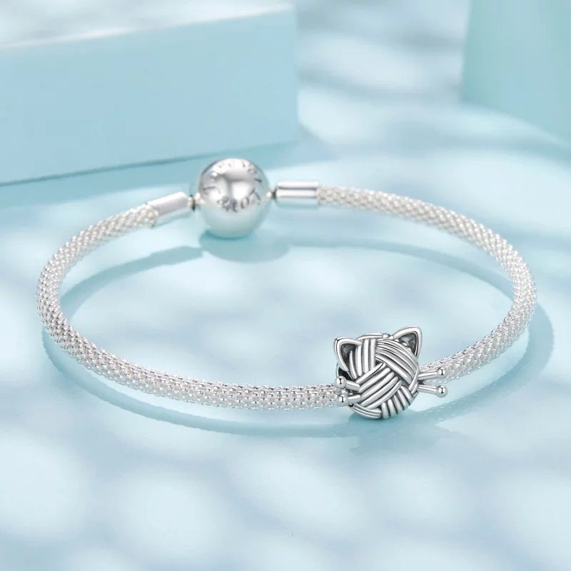 (image pour) Perle Pandora Style en Argent 925 Oxydé avec Chat et Pelote de Laine - Charme Tr - Afficher 5