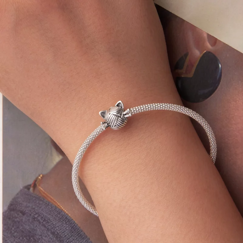 (image pour) Perle Pandora Style en Argent 925 Oxydé avec Chat et Pelote de Laine - Charme Tr - Afficher 6