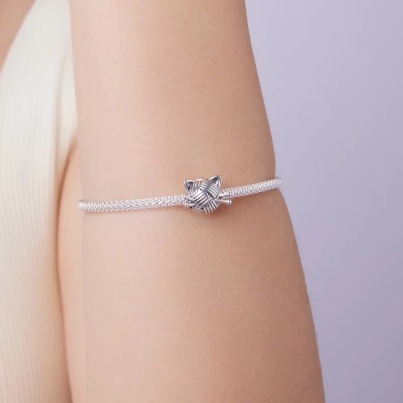 (image pour) Perle Pandora Style en Argent 925 Oxydé avec Chat et Pelote de Laine - Charme Tr - Afficher 7