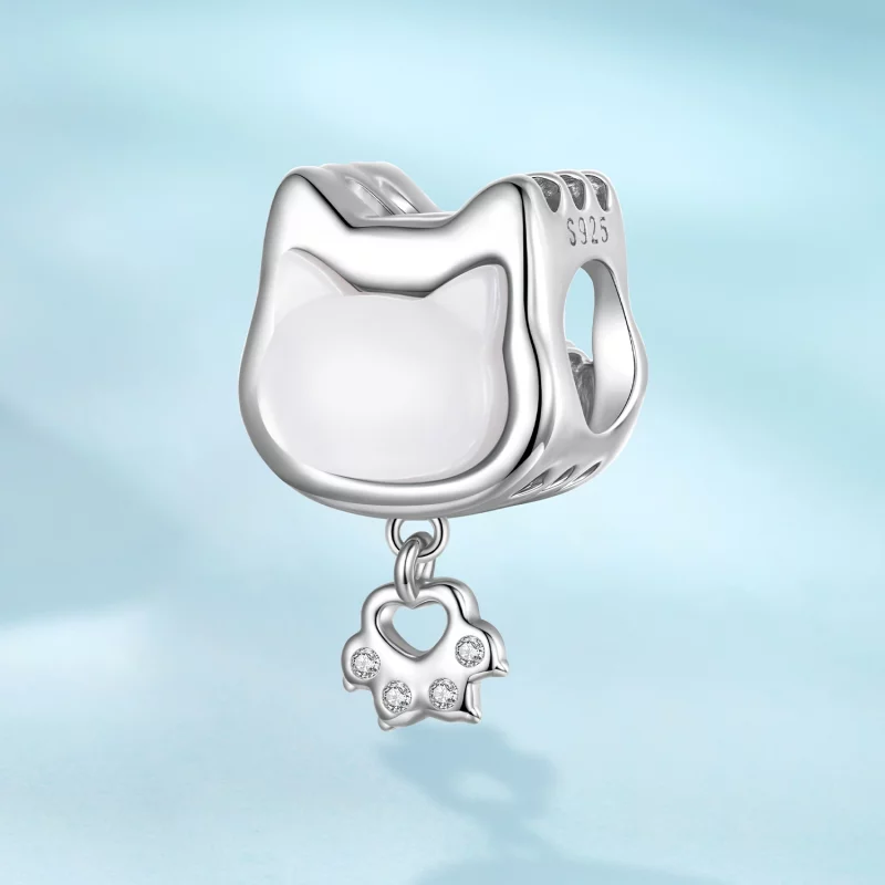 (image pour) Charm Perle Chat Pandora en Argent 925 - Nacre et Zirconium Plaqué Platine - SCC - Afficher 2