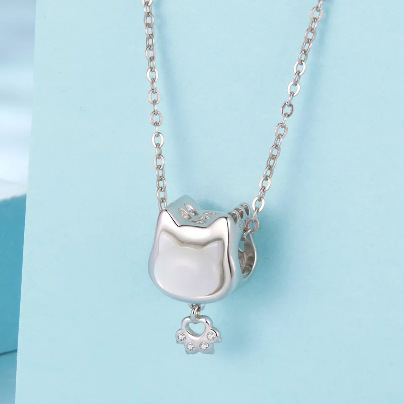(image pour) Charm Perle Chat Pandora en Argent 925 - Nacre et Zirconium Plaqué Platine - SCC - Afficher 3