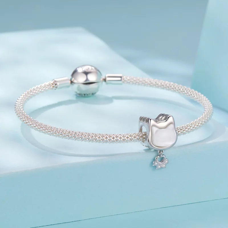 (image pour) Charm Perle Chat Pandora en Argent 925 - Nacre et Zirconium Plaqué Platine - SCC - Afficher 4