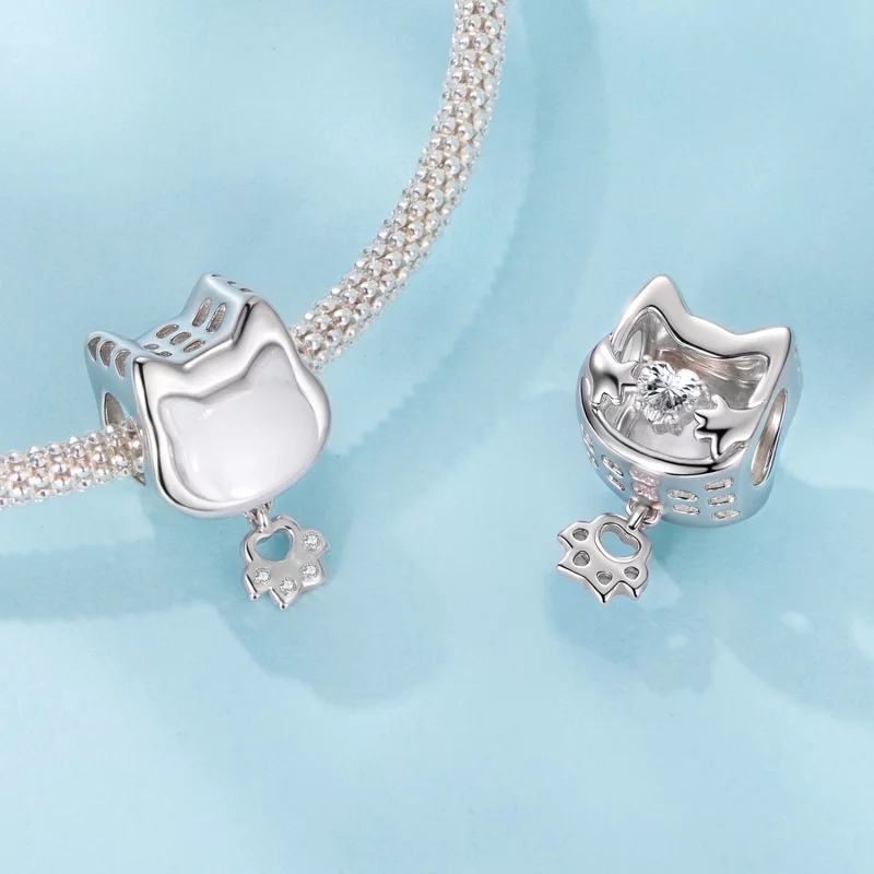 (image pour) Charm Perle Chat Pandora en Argent 925 - Nacre et Zirconium Plaqué Platine - SCC - Afficher 5