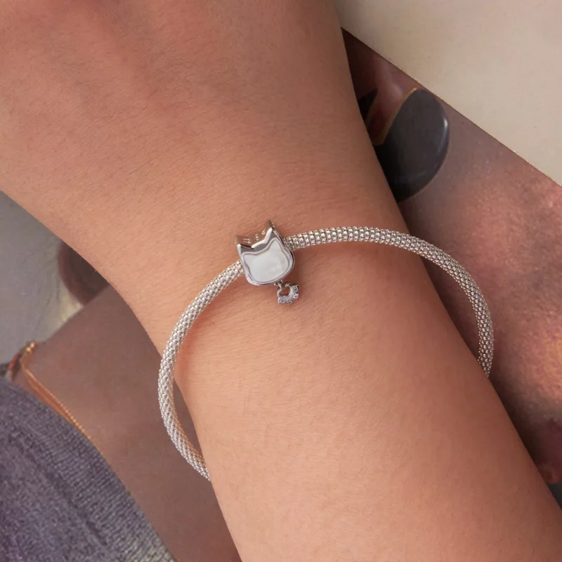(image pour) Charm Perle Chat Pandora en Argent 925 - Nacre et Zirconium Plaqué Platine - SCC - Afficher 6
