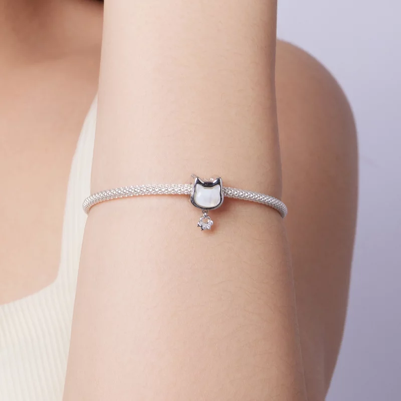 (image pour) Charm Perle Chat Pandora en Argent 925 - Nacre et Zirconium Plaqué Platine - SCC - Afficher 7