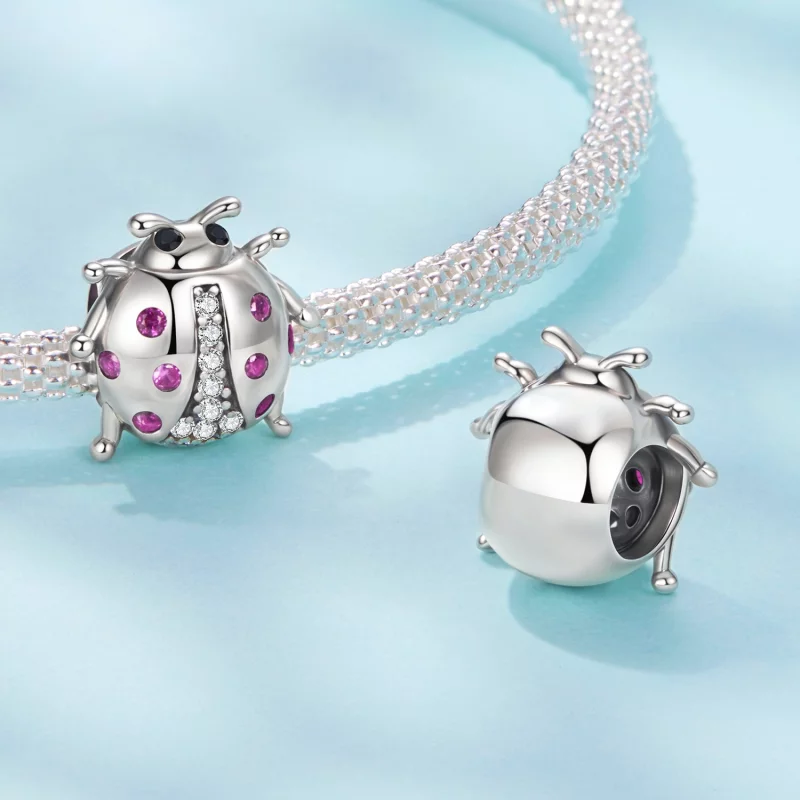 (image pour) Perle Pandora Style Coccinelle en Argent 925 Oxydé - Zircone Rose - SCC3094 - Afficher 4