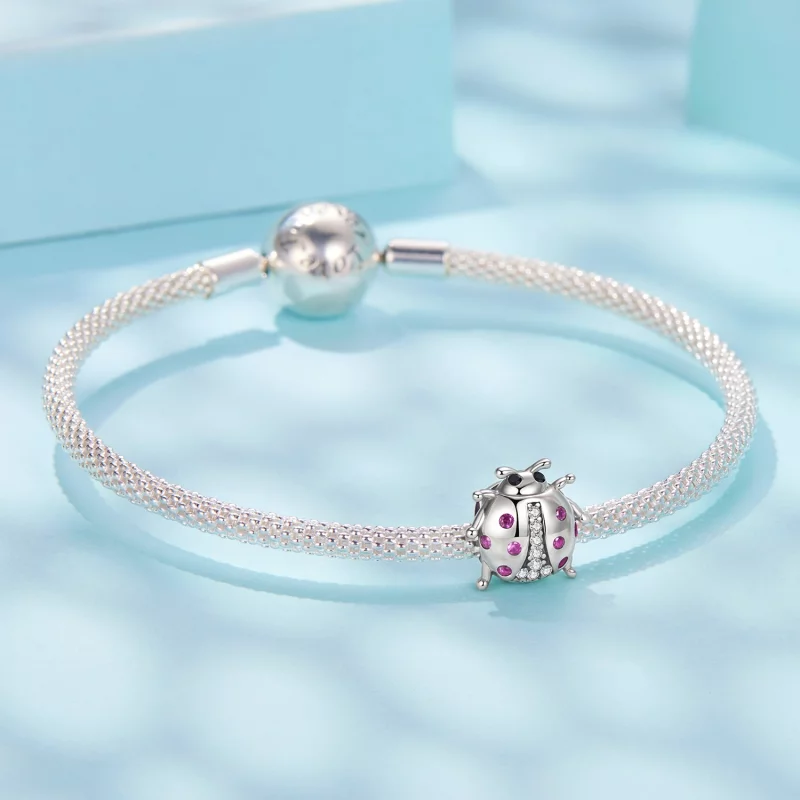 (image pour) Perle Pandora Style Coccinelle en Argent 925 Oxydé - Zircone Rose - SCC3094 - Afficher 5