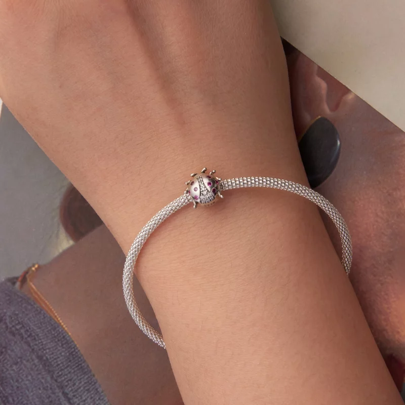 (image pour) Perle Pandora Style Coccinelle en Argent 925 Oxydé - Zircone Rose - SCC3094 - Afficher 6