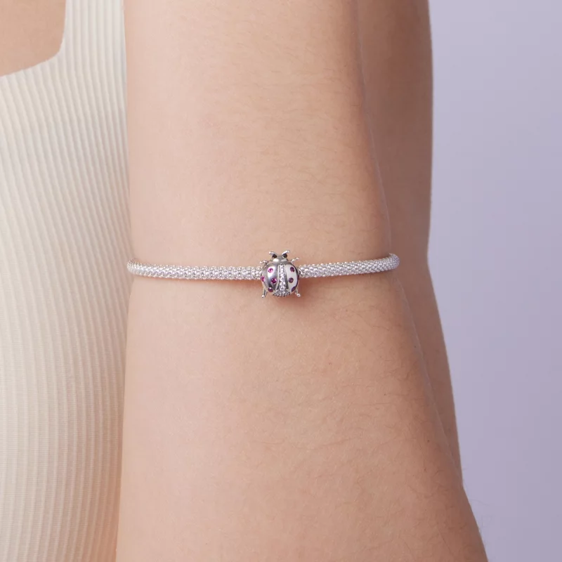 (image pour) Perle Pandora Style Coccinelle en Argent 925 Oxydé - Zircone Rose - SCC3094 - Afficher 7