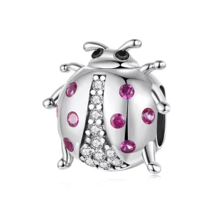 (image pour) Perle Pandora Style Coccinelle en Argent 925 Oxydé - Zircone Rose - SCC3094